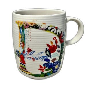 Anthropologie Starla Halfmann letter D Monogram floral mug 12oz collectible